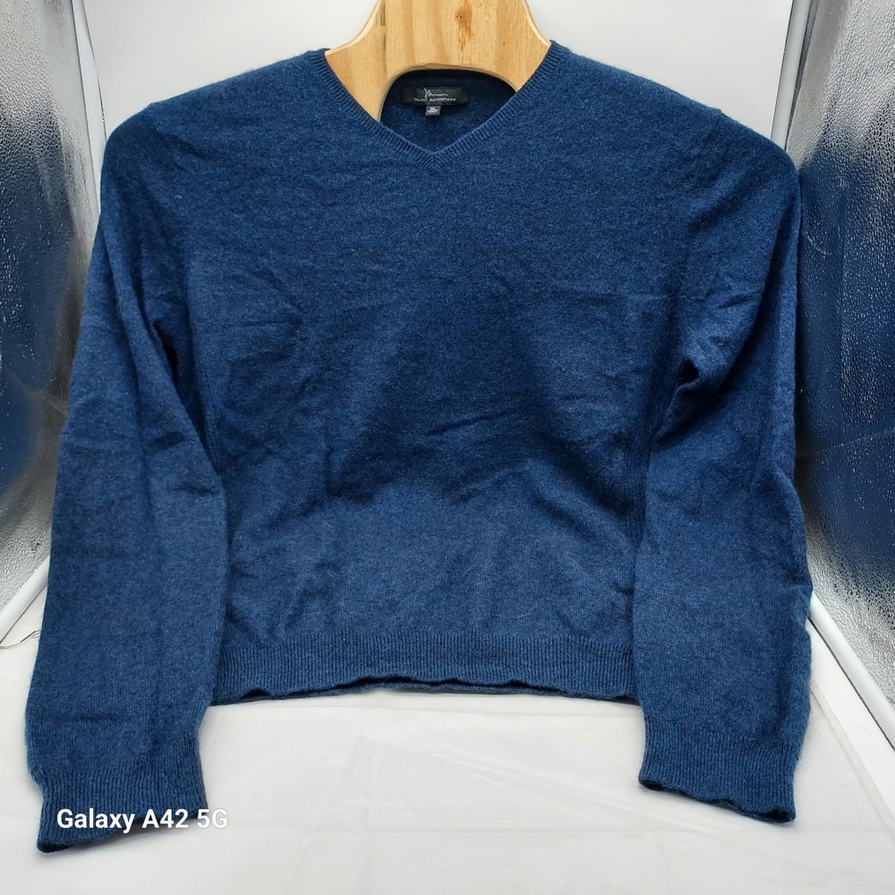 Marc Anthony Mens XL Blue 100% Cashmere V-Neck Long Sleeve Knit Sweater